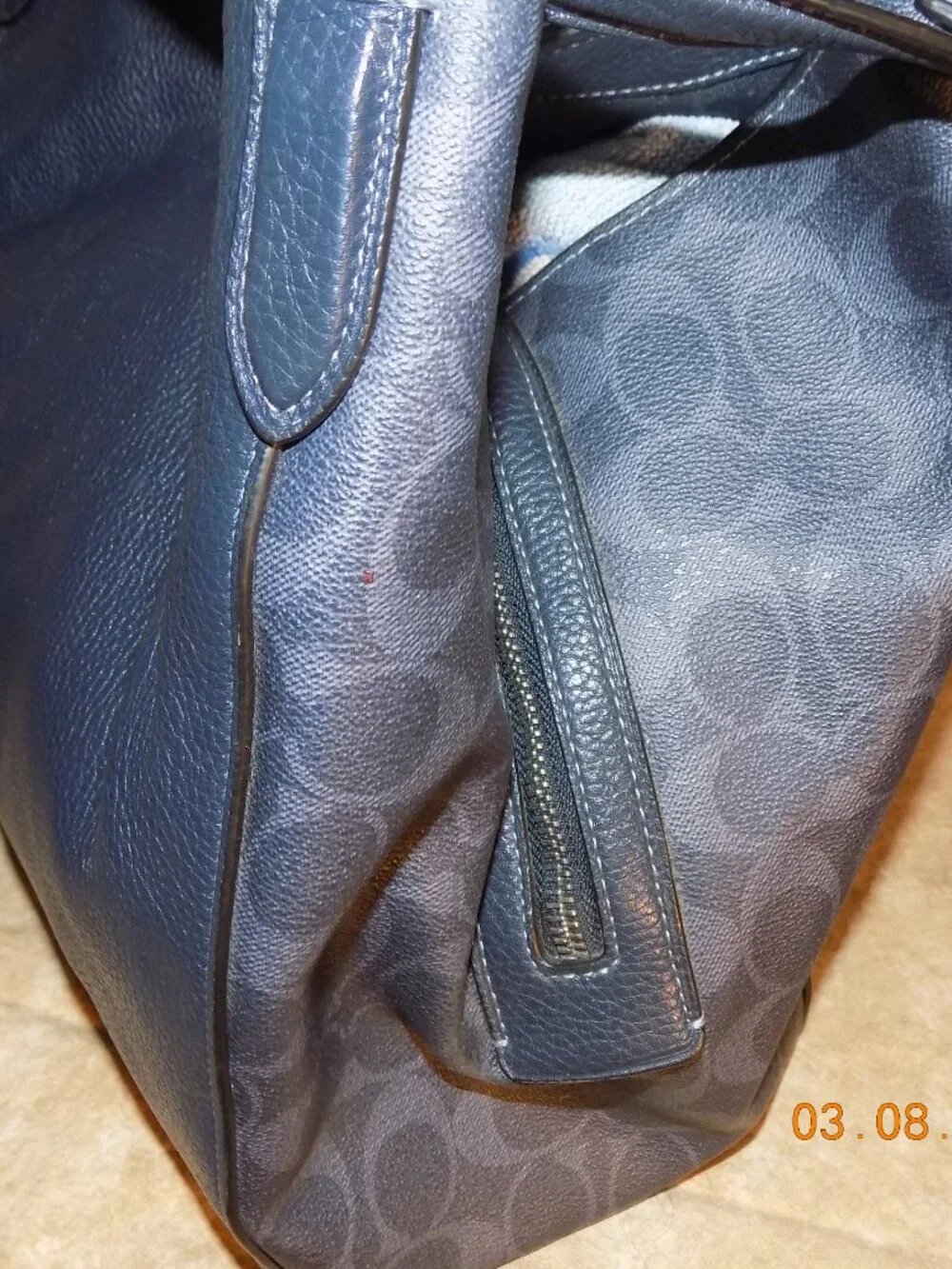 Coach Unique Navy Pebbled Leather Shoulder Hobo with Gold Hardware
